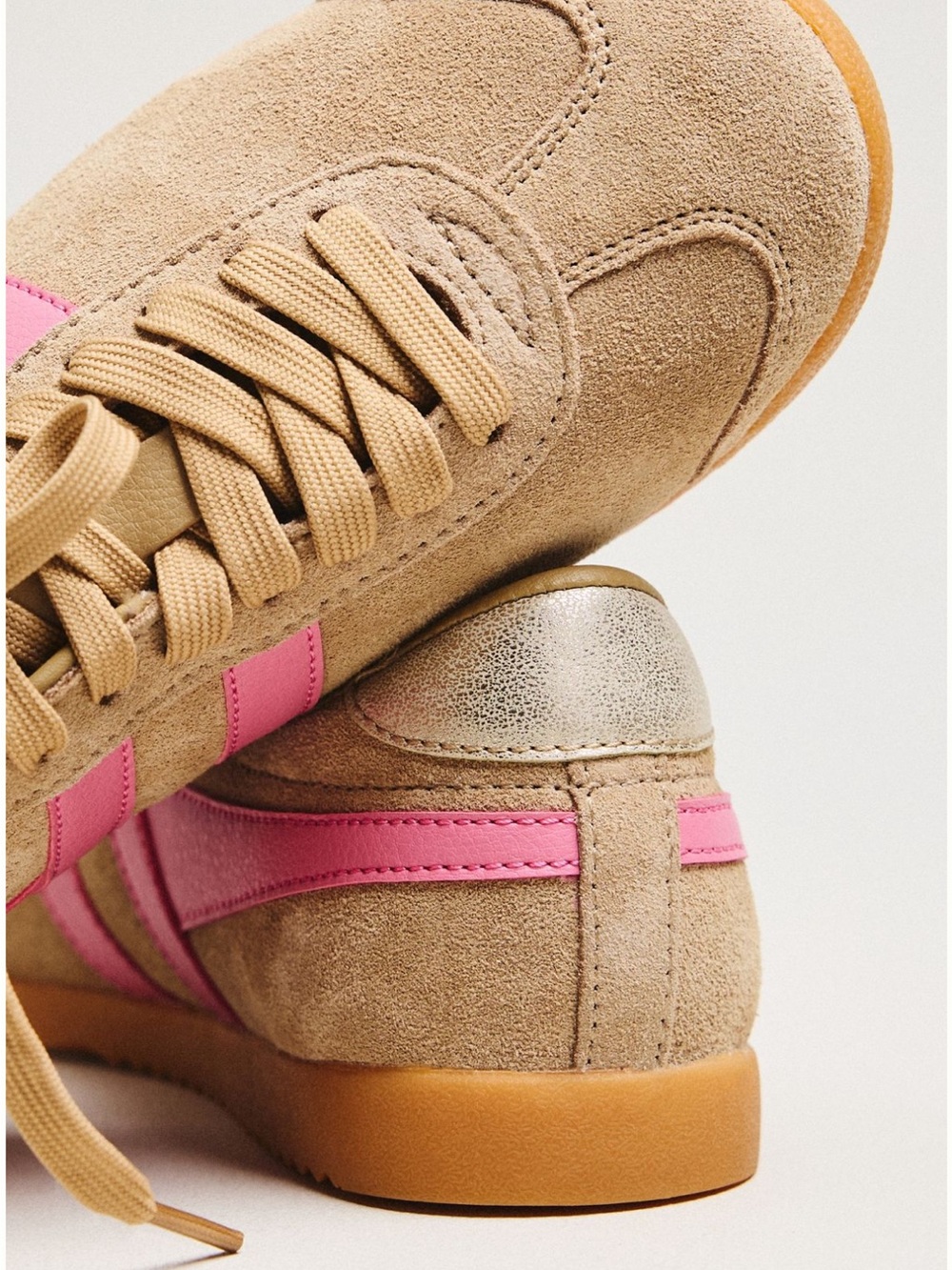 Gola exclusive bullet pure sneaker Beige Suede Sneakers with Pink Stripes - Picture 3 of 7